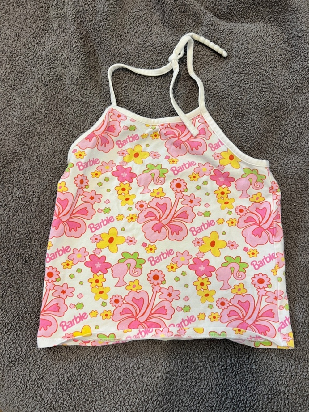 Barbie White Halter Tank Top with Pink & Yellow Floral Print